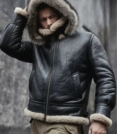 Antonio-SF Hooded Shearling Fur Black Bomber Jacket