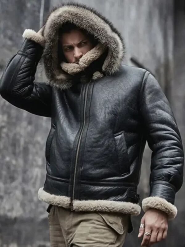Antonio-SF Hooded Shearling Fur Black Bomber Jacket