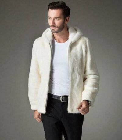 Armando Mink Fur White Hooded Jacket