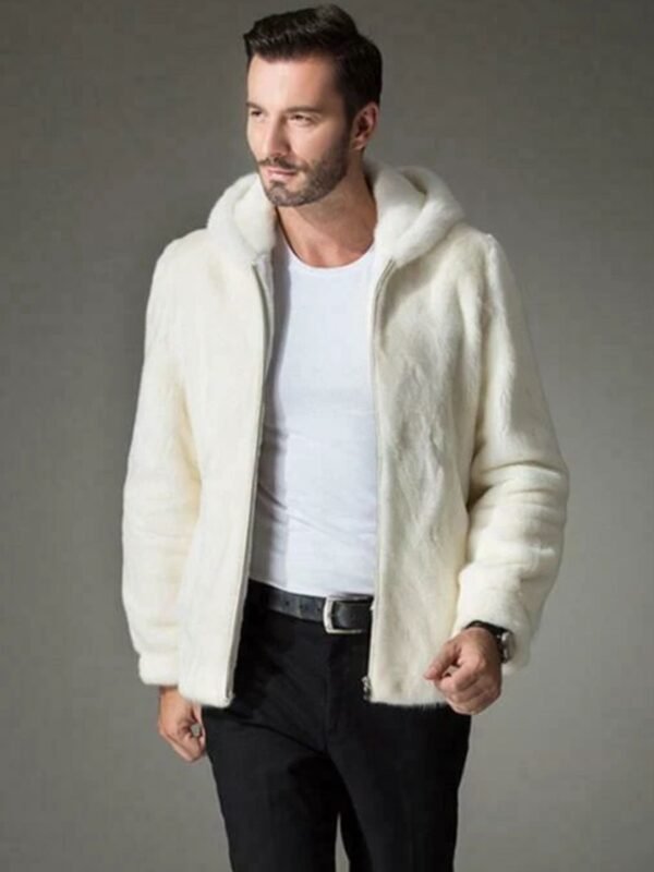 Armando Mink Fur White Hooded Jacket