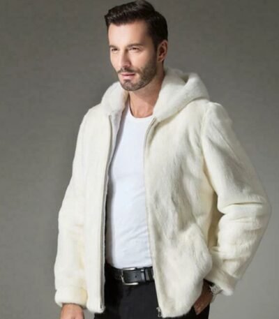Armando Mink Fur White Hooded Jacket