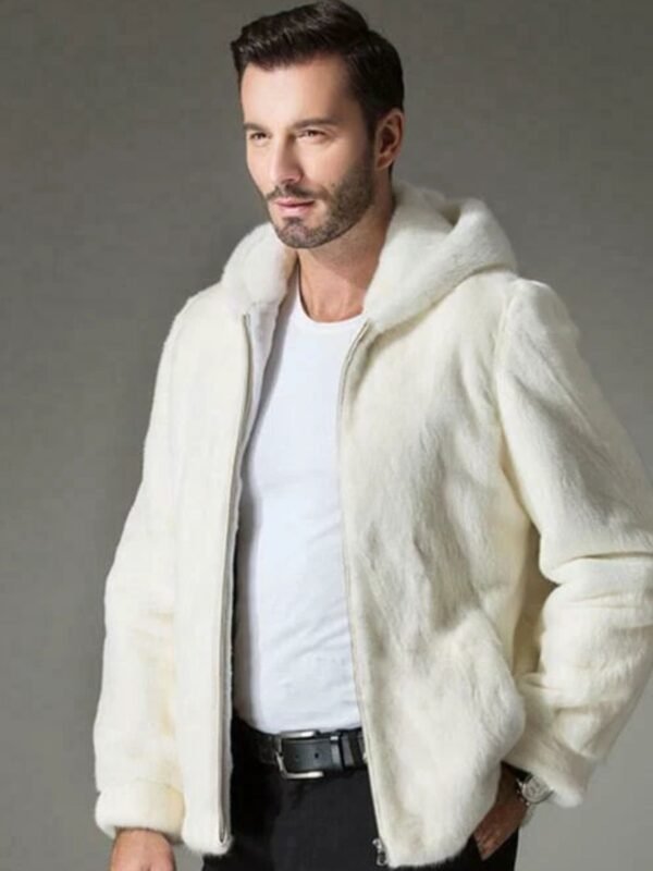 Armando Mink Fur White Hooded Jacket