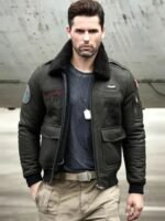 Ashking Black Fur G-1 Bomber Jacket