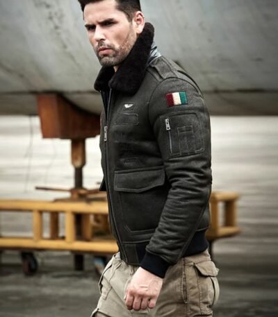 Ashking Black Fur G-1 Bomber Jacket