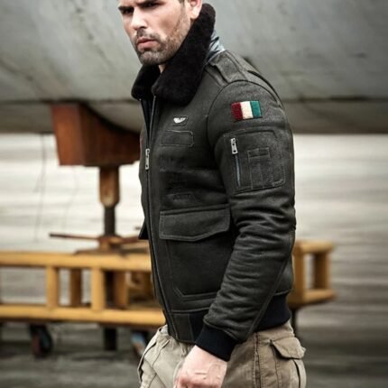 Ashking Black Fur G-1 Bomber Jacket