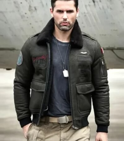 Ashking Black Fur G-1 Bomber Jacket