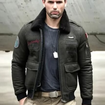 Ashking Black Fur G-1 Bomber Jacket