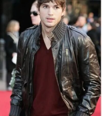 Ashton Kutcher Bomber Leather Jacket