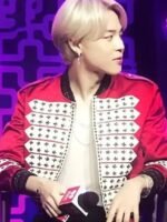 BTS Jimin Red Satin Bomber Jacket