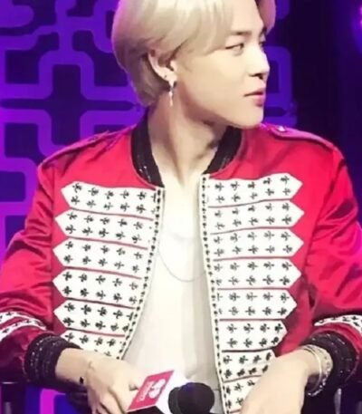 BTS Jimin Red Satin Bomber Jacket