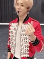 BTS Jimin Red Satin Bomber Jacket