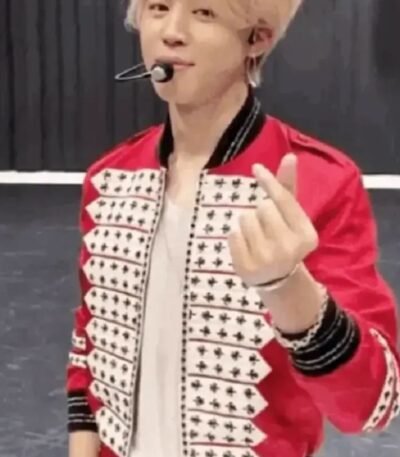 BTS Jimin Red Satin Bomber Jacket