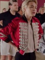 BTS Jimin Red Satin Bomber Jacket