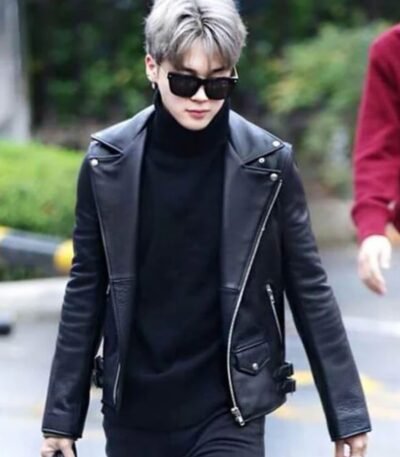 BTS Member Jimin Black Leather Jacket