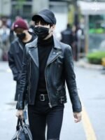 BTS Suga Black Biker Asymmetrical Zipper Leather Jacket
