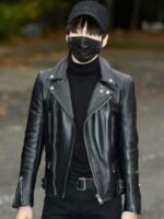 BTS Suga Black Biker Asymmetrical Zipper Leather Jacket