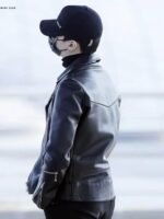 BTS Suga Black Biker Asymmetrical Zipper Leather Jacket