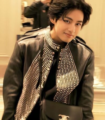 BTS V The Streets Of France Studded Leather Jacket