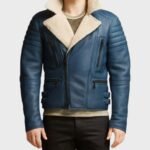Benji Shearling Fur Blue Sheepskin Leather Jacket