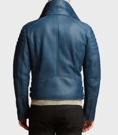 Benji Shearling Fur Blue Sheepskin Leather Jacket