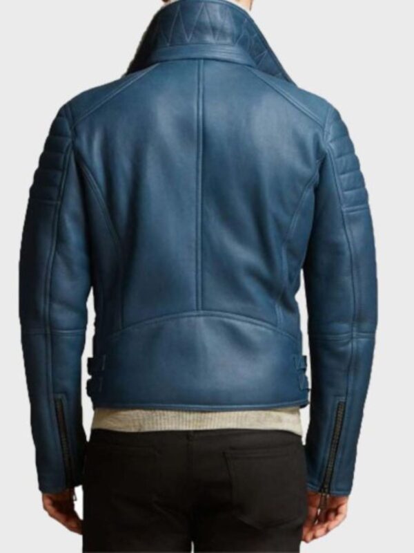 Benji Shearling Fur Blue Sheepskin Leather Jacket