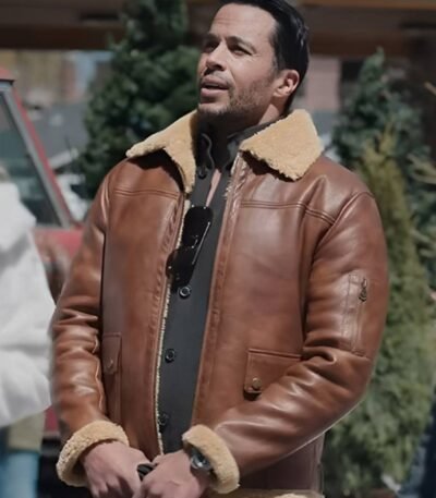 Best Christmas Ever Matt Cedeño Brown Shearling Leather Jacket