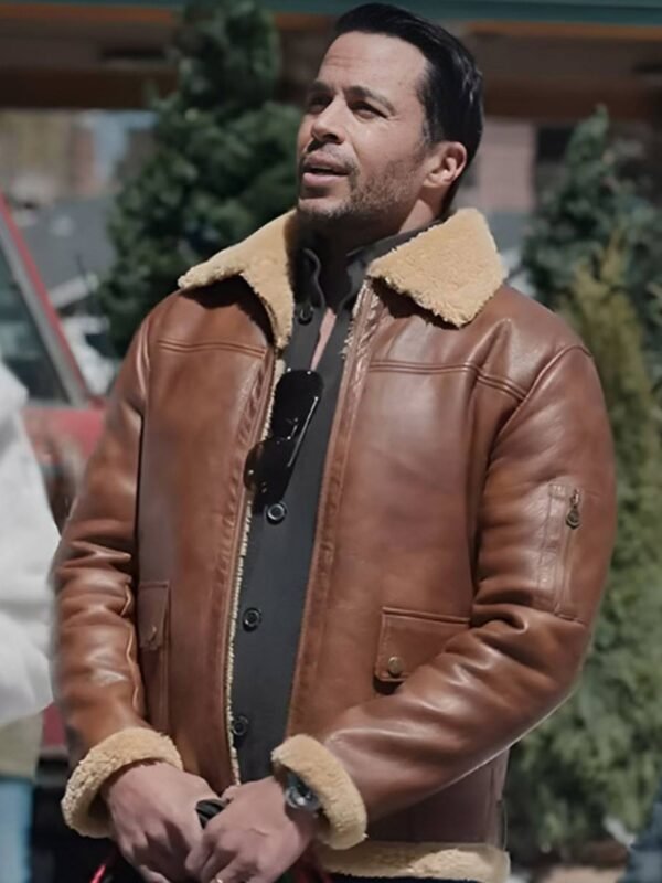 Best Christmas Ever Matt Cedeño Brown Shearling Leather Jacket