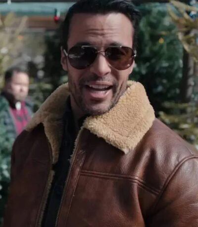 Best Christmas Ever Matt Cedeño Brown Shearling Leather Jacket
