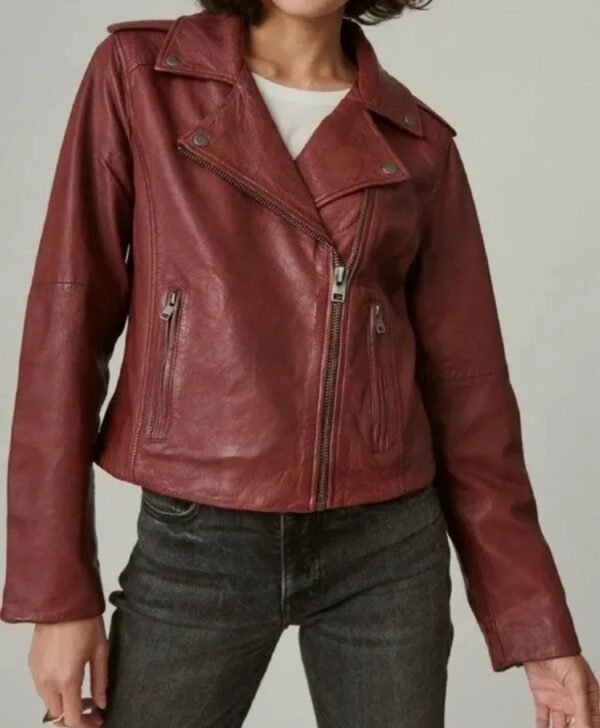 Big Sky S03 Jenny Hoyt Maroon Biker Jacket