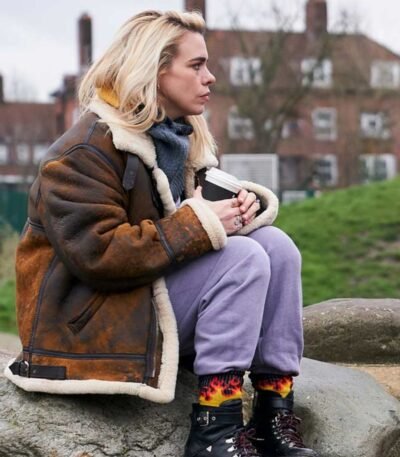 Billie Piper I Hate Suzie Brown Shearling Leather Jacket