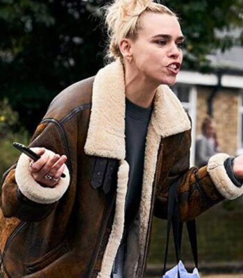 Billie Piper I Hate Suzie Brown Shearling Leather Jacket