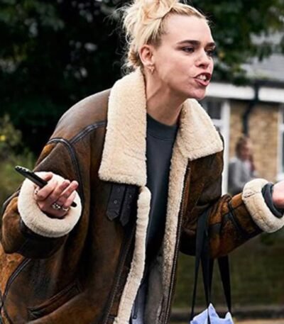 Billie Piper I Hate Suzie Brown Shearling Leather Jacket