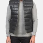 Black Leather Puffer Vest