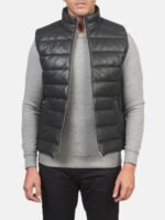 Black Leather Puffer Vest