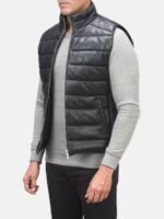 Black Leather Puffer Vest