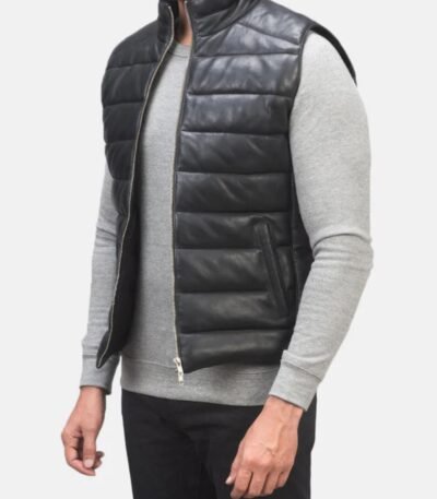 Black Leather Puffer Vest