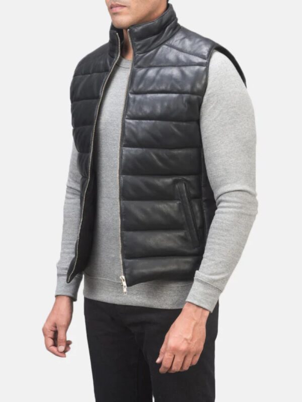 Black Leather Puffer Vest