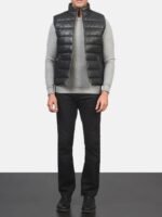 Black Leather Puffer Vest