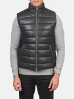 Black Leather Puffer Vest