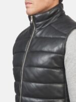 Black Leather Puffer Vest