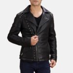 Black Motorcycle Studded Leather Jacket