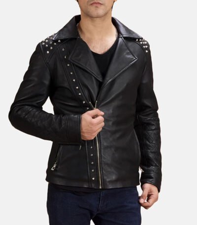 Black Motorcycle Studded Leather Jacket