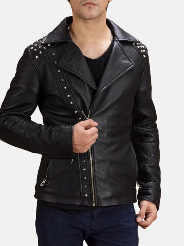 Black Motorcycle Studded Leather Jacket