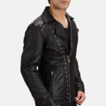 Black Motorcycle Studded Leather Jacket