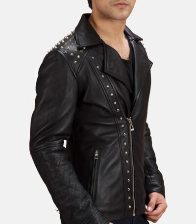 Black Motorcycle Studded Leather Jacket