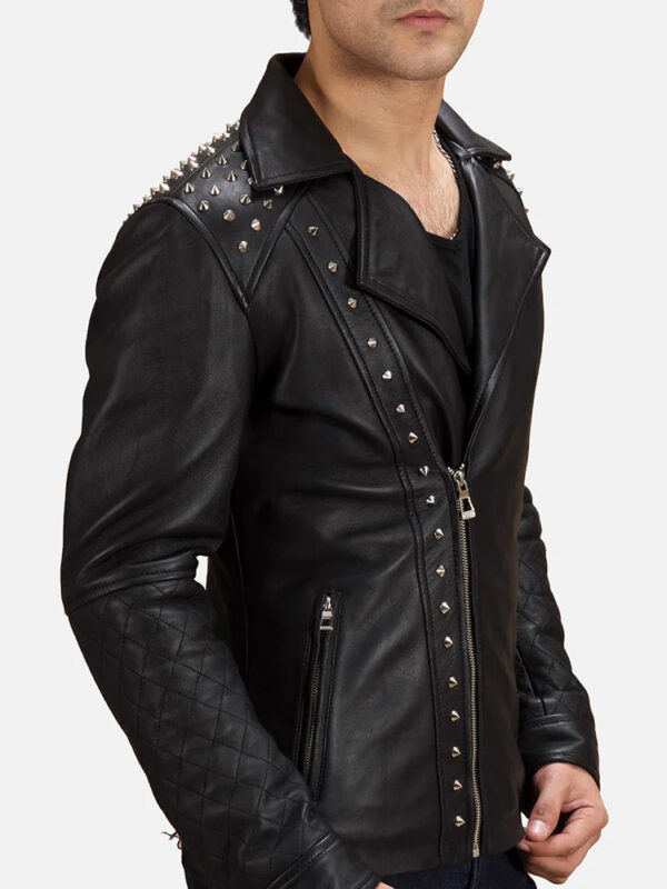 Black Motorcycle Studded Leather Jacket