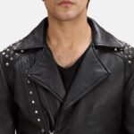 Black Motorcycle Studded Leather Jacket
