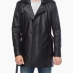 Black Real Leather Vintage Trench Coat