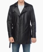 Black Real Leather Vintage Trench Coat