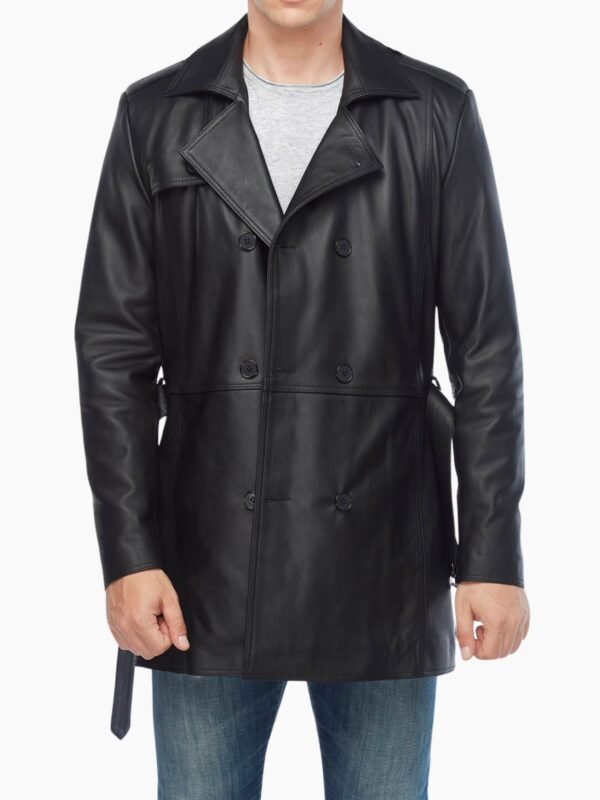 Black Real Leather Vintage Trench Coat